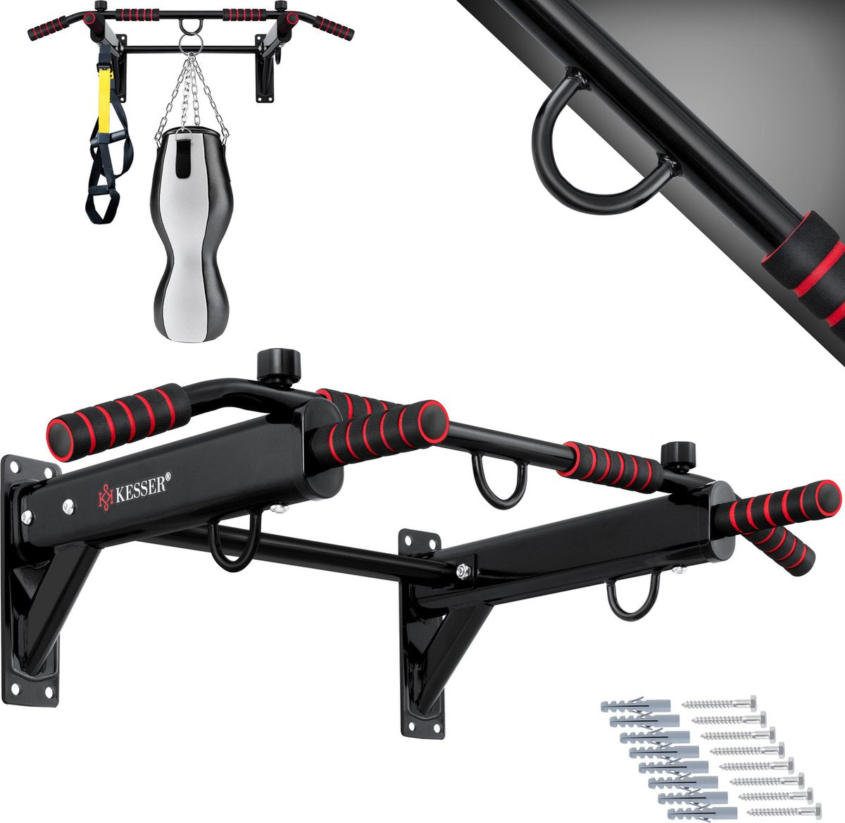 KESSER® Pull up bar - Optrekstang - Wandmontage - Rood