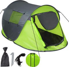 tectake® Pop-up Tent voor 2 Personen - Inclusief Spantouwen, Haringen en Praktische Draagtas - Diverse Kleuren - grijs-groen| nr. 401675