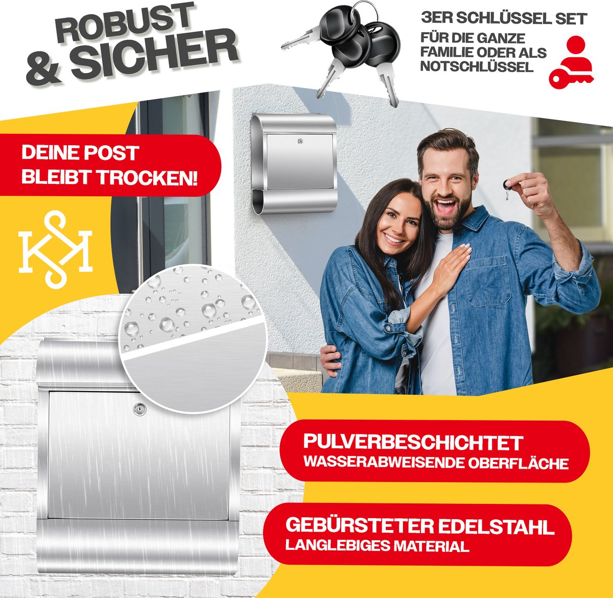 KESSER® RVS Brievenbus  - Wandbrievenbus - Krantenvak - Zilver