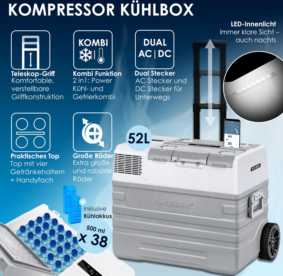 Compressor Koelbox elektrisch - Coolbox - Frigobox - 52L - Grijs