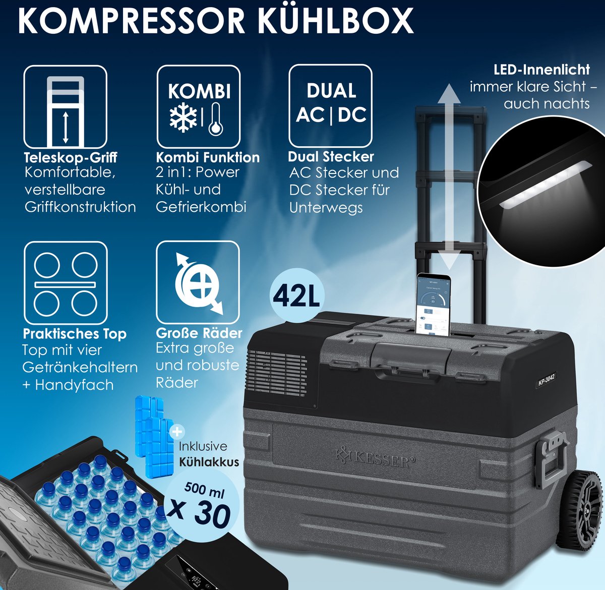 KESSER® Elektrische Koelbox - Compressor - tot -20°C - 42L - Zwart