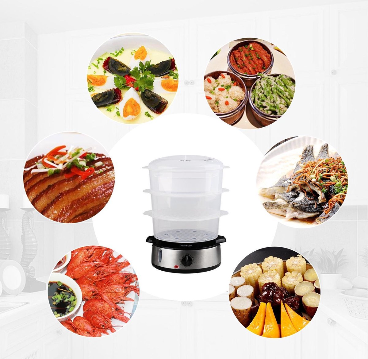 Stoomkoker - met Timer - 9L - 800W - RVS - Aigostar