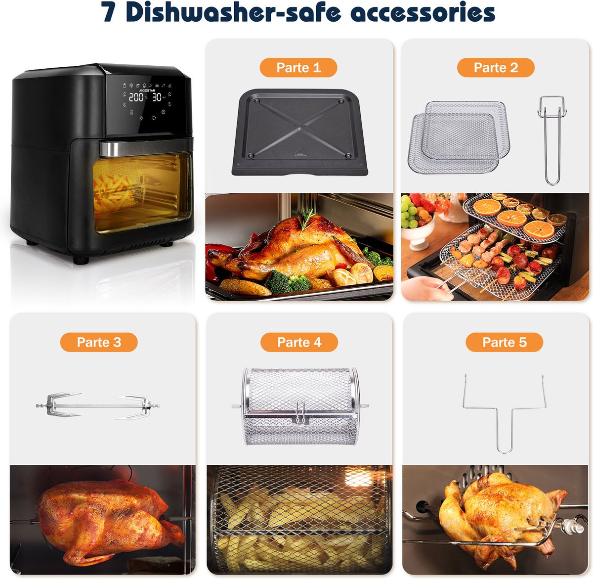 Airfryer oven XXL - heteluchtfriteuse - 12L - 1700W - Zwart