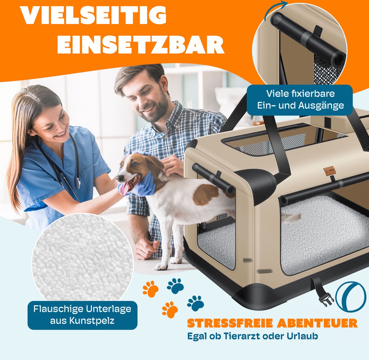 Reisbench hond - Draagtas hond - Transportbox - 102x69x69 cm - Beige