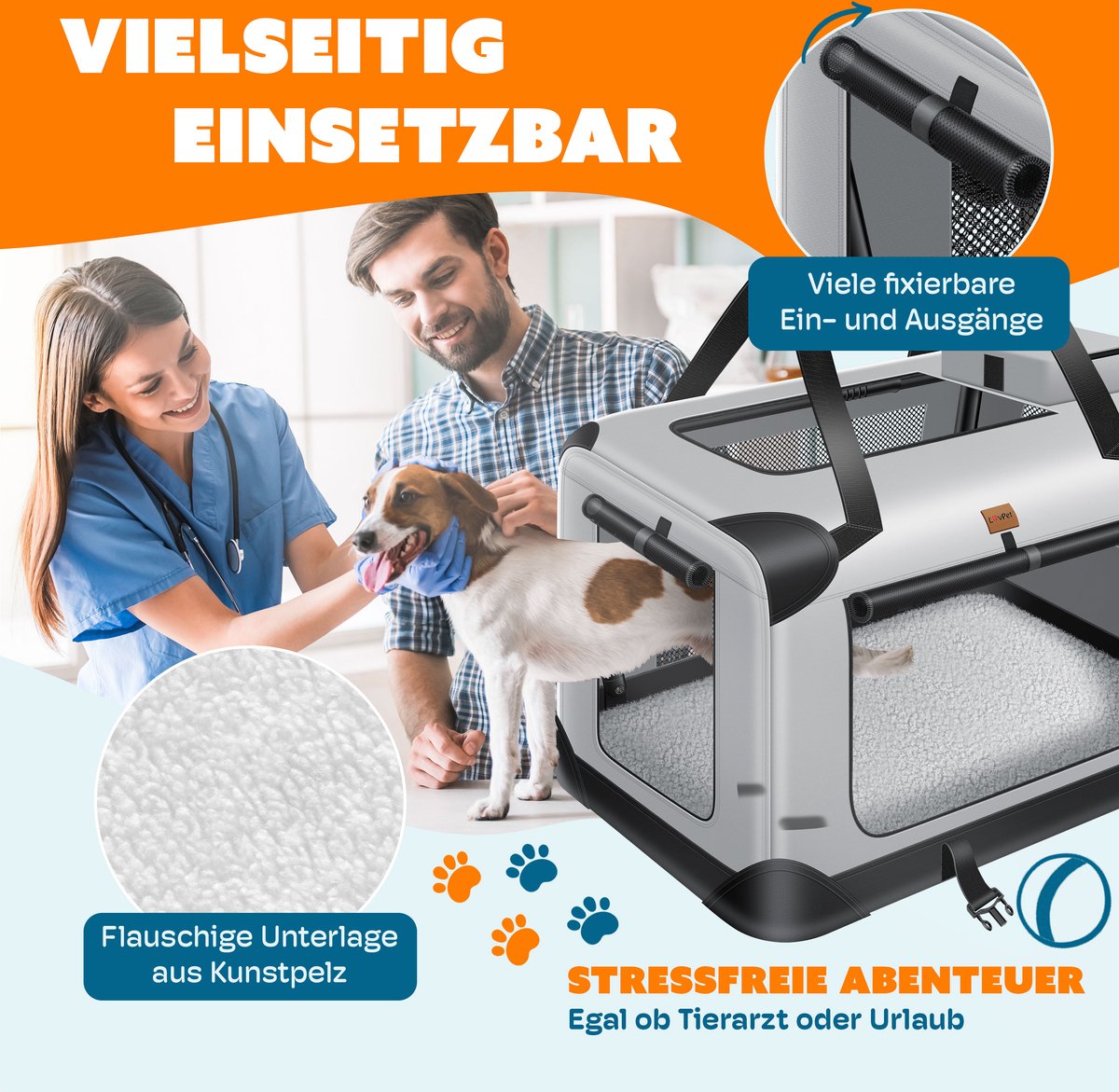 LOVPET® reisBench Hondenbench hondenbox honden transportbox opvouwbaar incl. transportzak hondenbak transportbox voor huisdieren, honden en katten transportbox - XXXL, Lichtgrijs