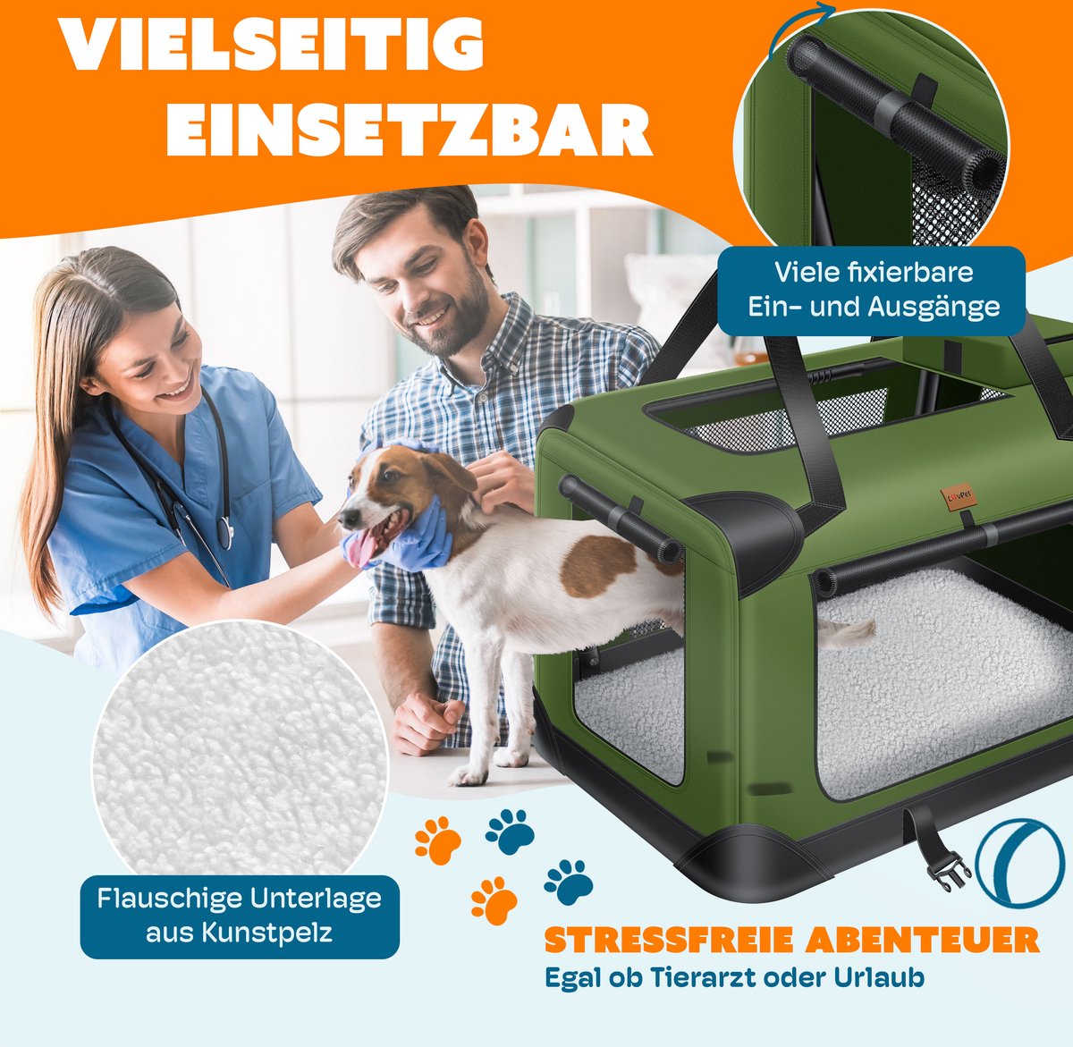 Reisbench hond - Draagtas hond - Transportbox - 102x69x69 - Khaki