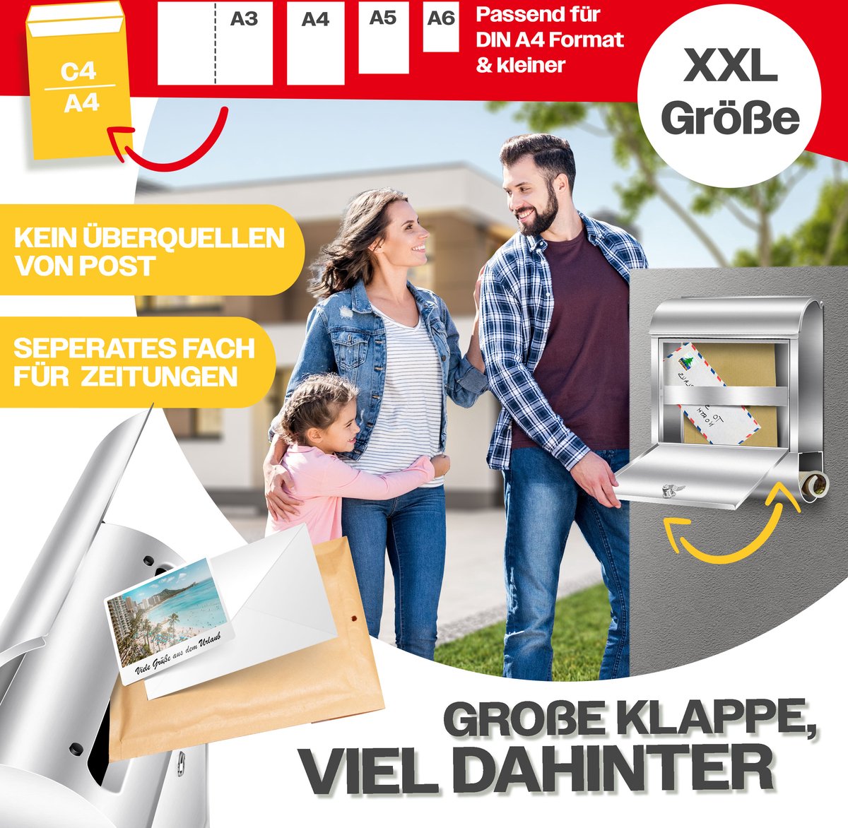 KESSER® RVS Brievenbus  - Wandbrievenbus - Krantenvak - Zilver