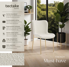 Eetkamerstoelen - Set van 2 - Fluweel - Wit - Tectake®