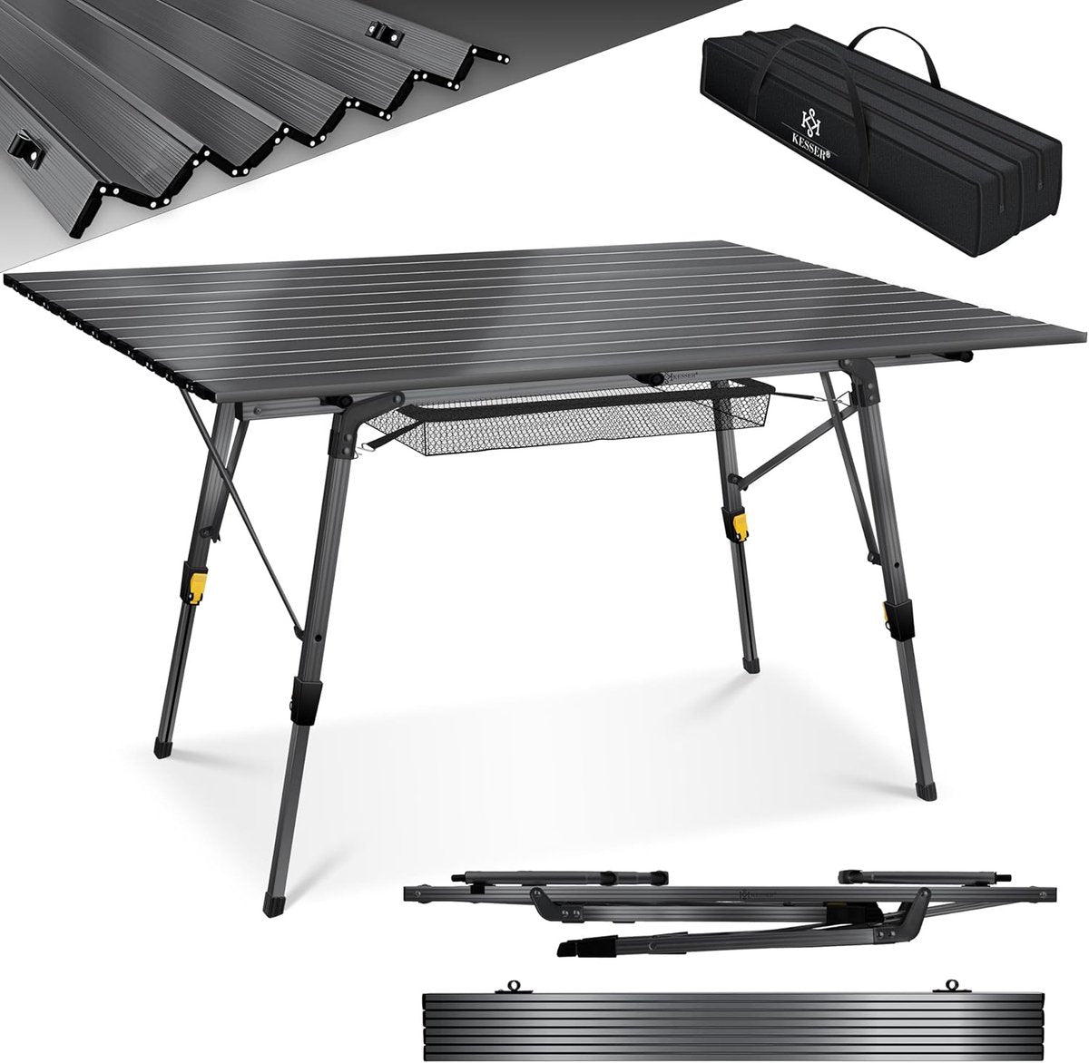 KESSER® Campingtafel Opvouwbaar - Verstelbaar - 120x70 cm - Antraciet