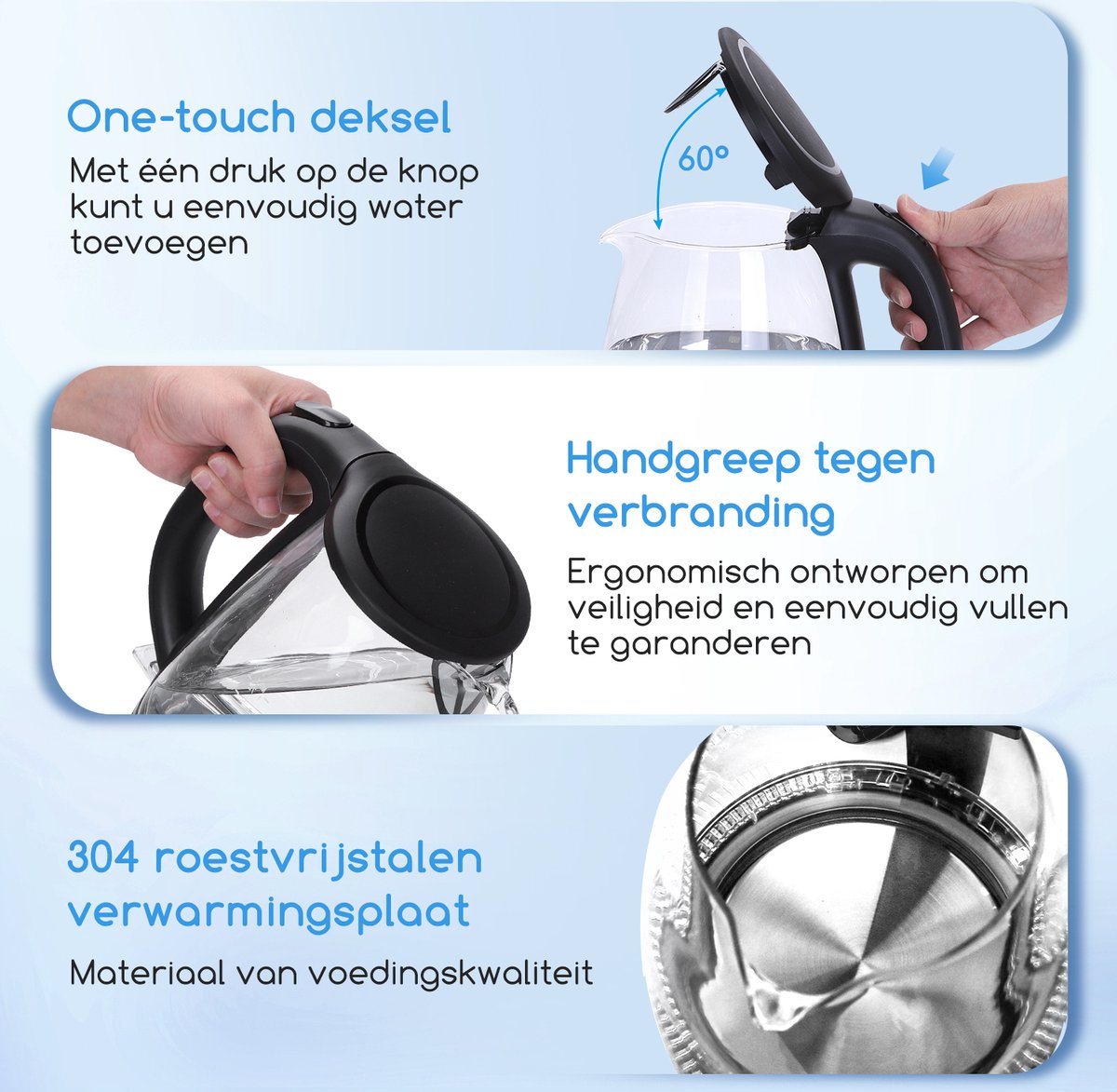 Aigostar Glazen Waterkoker - LED - 1,7L - 2200W - Zwart •
