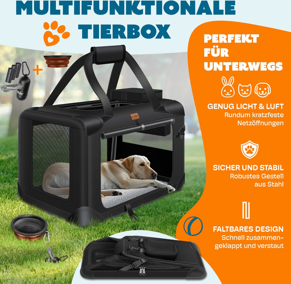 LOVPET® Hondenbench - Hondenbox - Transportbox - 102x69x69 - Zwart