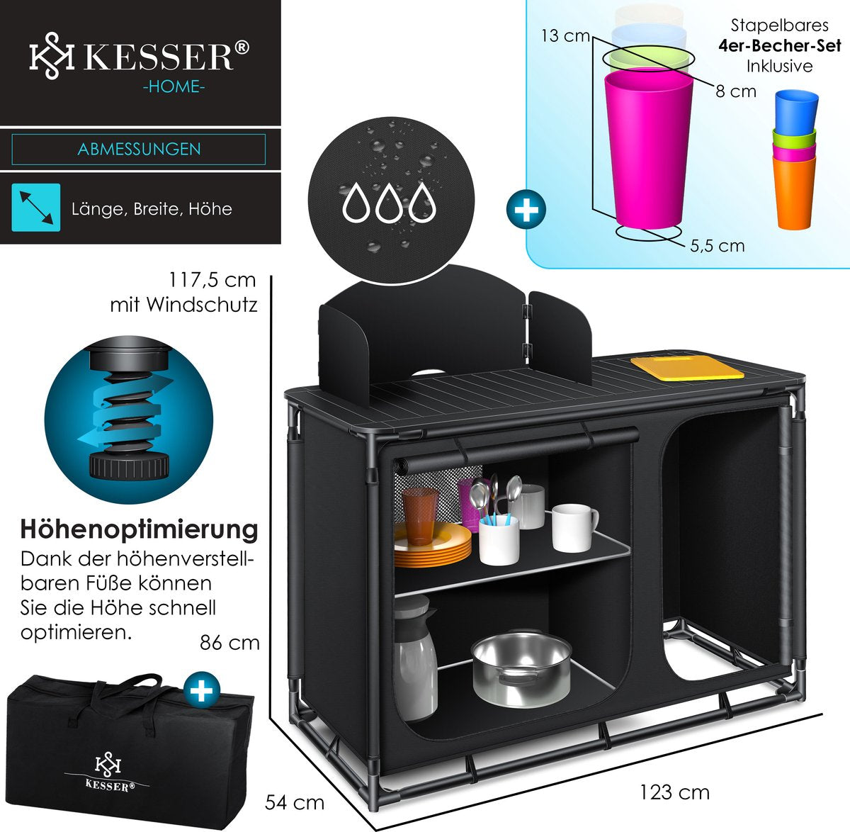 KESSER® Campingkeuken Opvouwbaar - Campingkast inclusief Opbergtas - Kampeerkeuken Kampeerkast