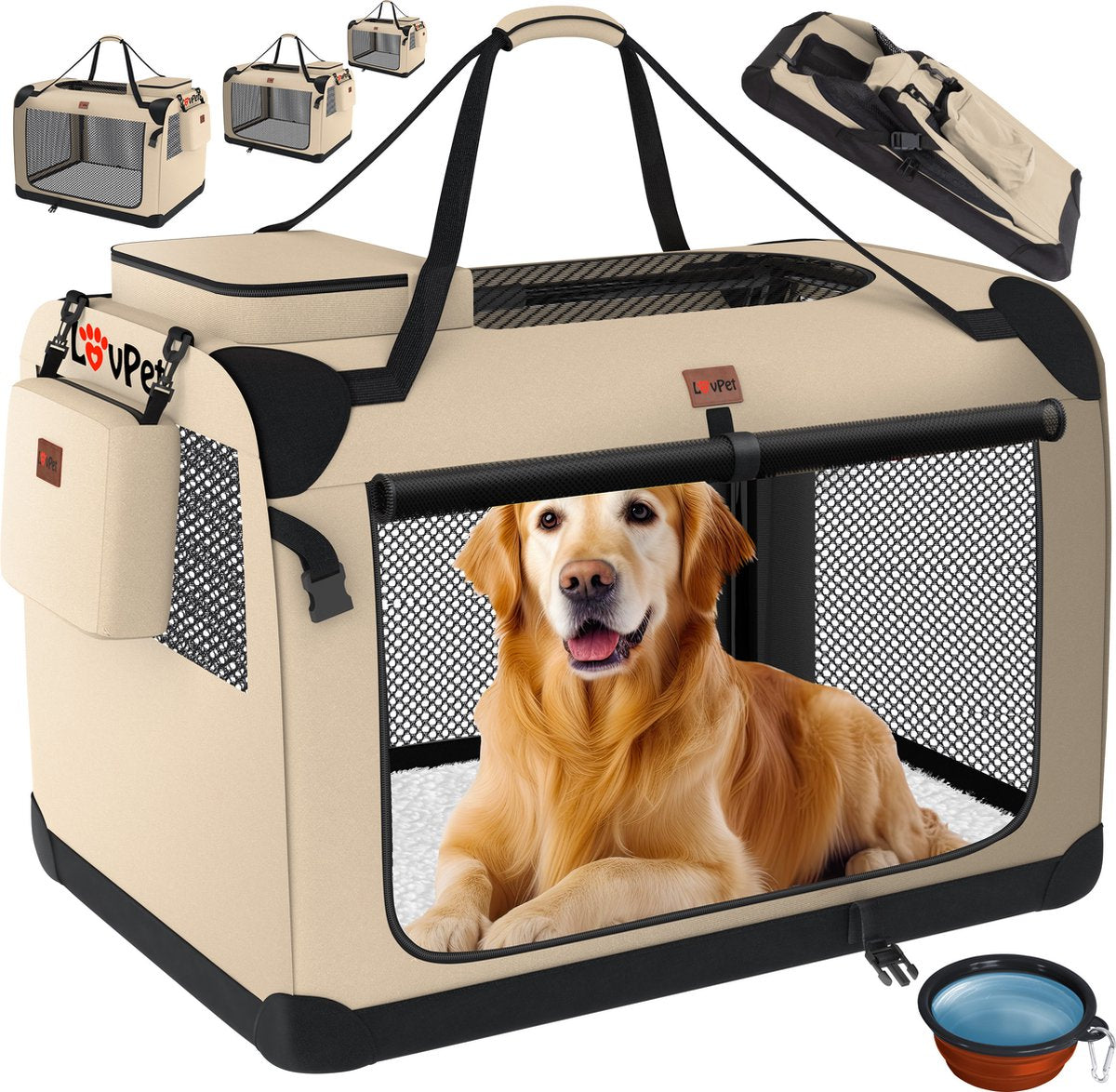 Reisbench hond - Draagtas hond - Transportbox - 102x69x69 cm - Beige