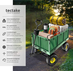 tectake® XXL Bolderkar met Luchtbanden - Tuinkar - Transportwagen - Handkar met 550 kg Capaciteit - Incl. Dekzeil, Afneembaar Handvat en Scharnierende Zijpanelen •