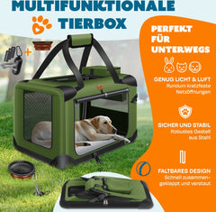 Reisbench hond - Draagtas hond - Transportbox - 70x52x52 cm - Khaki