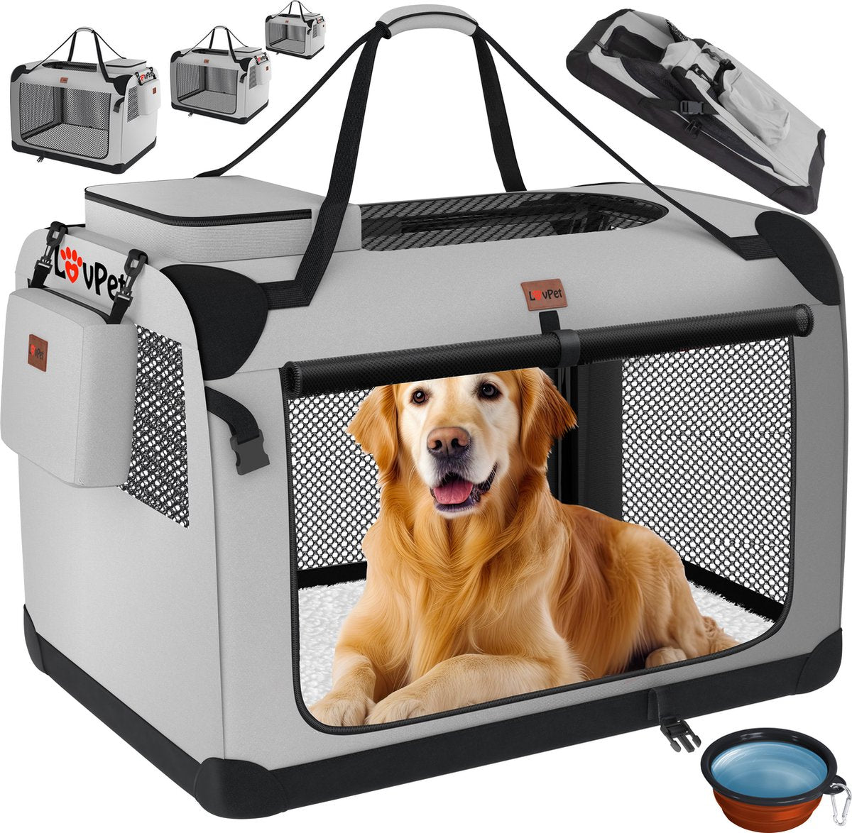 Reisbench hond - Draagtas hond - Transportbox - 60x42x42 cm - Lichtgrijs