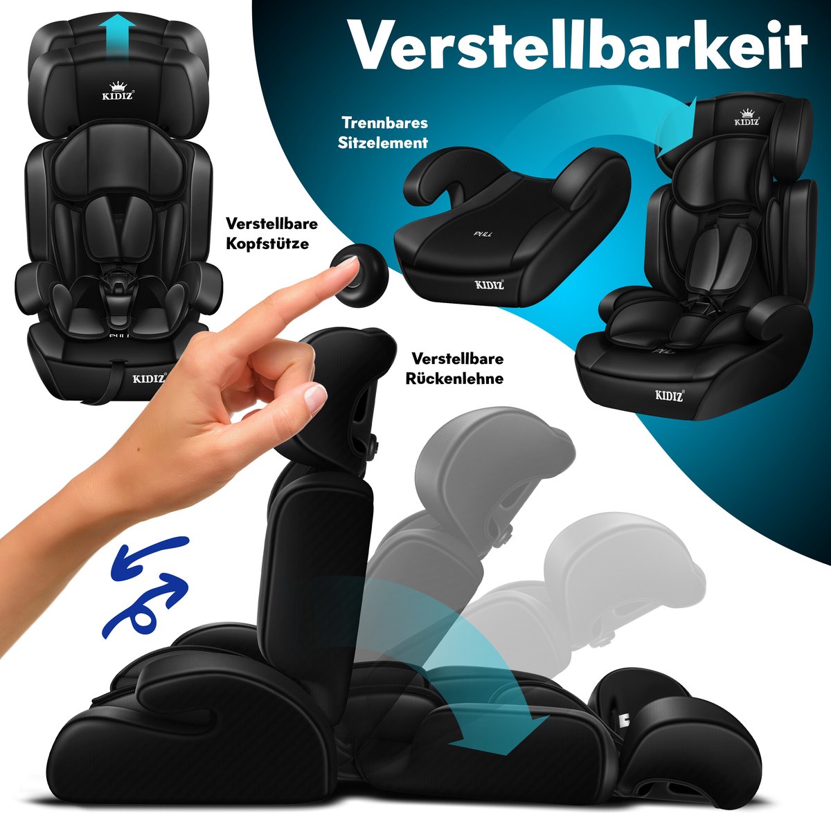 KIDIZ® Autostoeltje - 5-punts veiligheidsgordel - Zwart