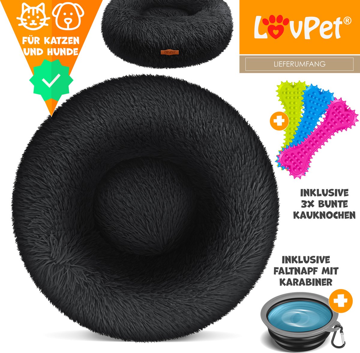 LovPet® Hondenbed - Hondenmand - 70x70cm - XL - Zwart •