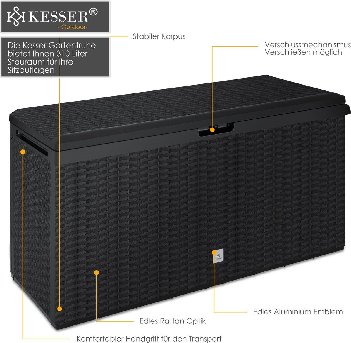KESSER® Opbergbox 290L - Inklapbaare - Tuinkist - Antraciet •