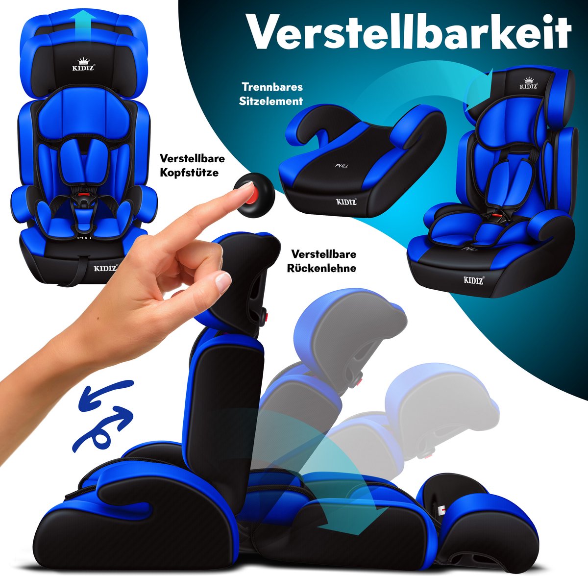 KIDIZ® Autostoeltje - 5-punts veiligheidsgordel - Blauw