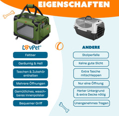 Reisbench hond - Draagtas hond - Transportbox - 70x52x52 cm - Khaki