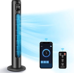 Aigostar Ross Smart - Torenventilator - Oscillerende Kolomventilator - Afstandsbediening & App Bediening - LED Scherm - 24-uurs Timer - Ventilatoren Staand - 50W - Zwart