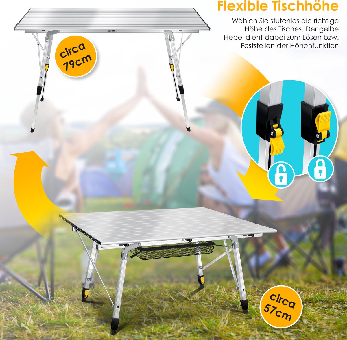 KESSER® Campingtafel inklapbare Tafel - Vouwtafel voor Buiten en Camping 120 x 70 cm - Zilver •