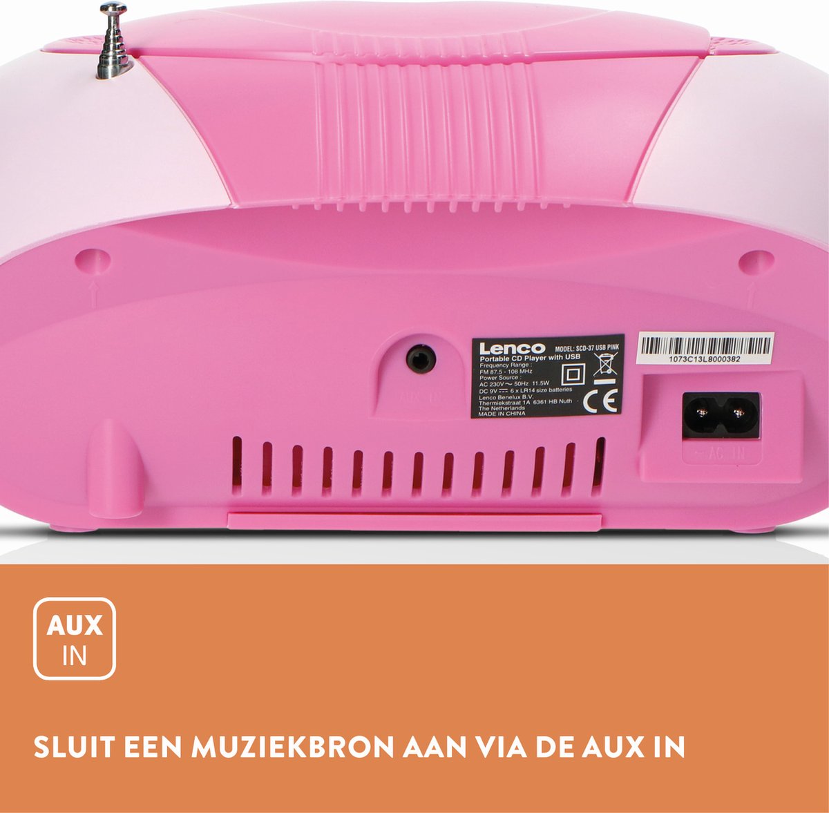 Lenco SCD-37 - Draagbare radio CD speler met MP3 optie en USB - Roze