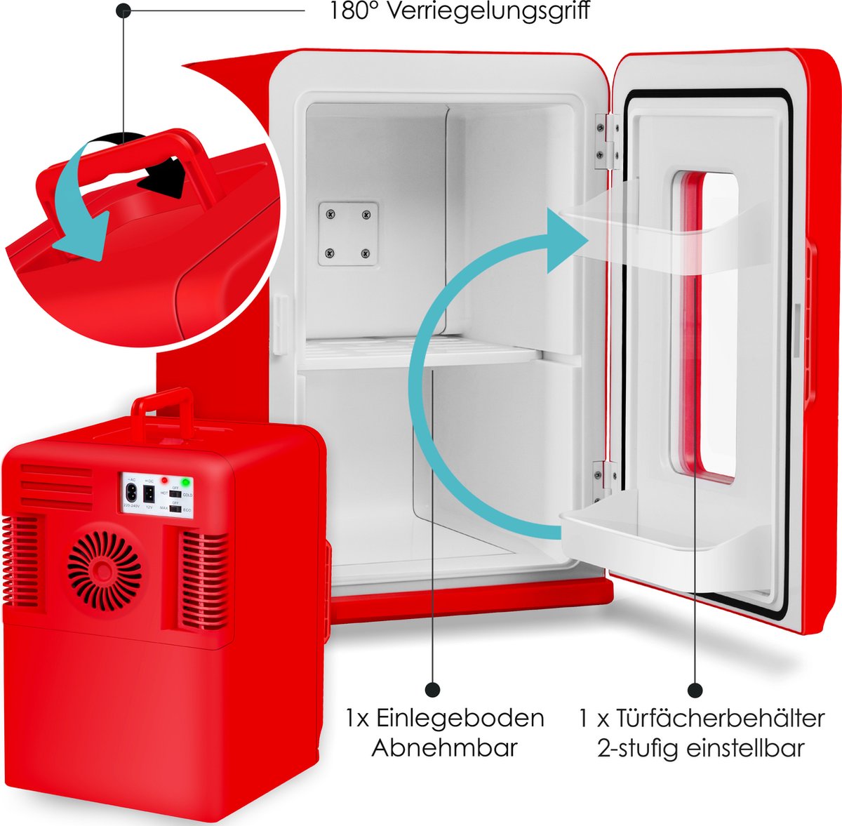 KESSER® Tafelmodel Koelkast 15 Liter AC DC 220-240V en 12V - Mini Koelkast Vrijstaand met Verwarmingsfunctie - Koelbox ideaal voor Auto en camperen - Rood