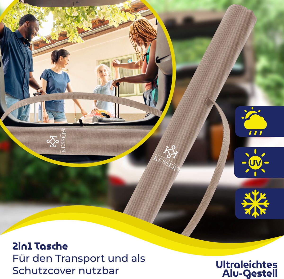 KESSER® Stokparasol Inclusief Beschermhoes & Draagtas 200 × 125cm - Parasol voor Balkon, Tuin & Terras Tuinparasol Strandparasol - Taupe