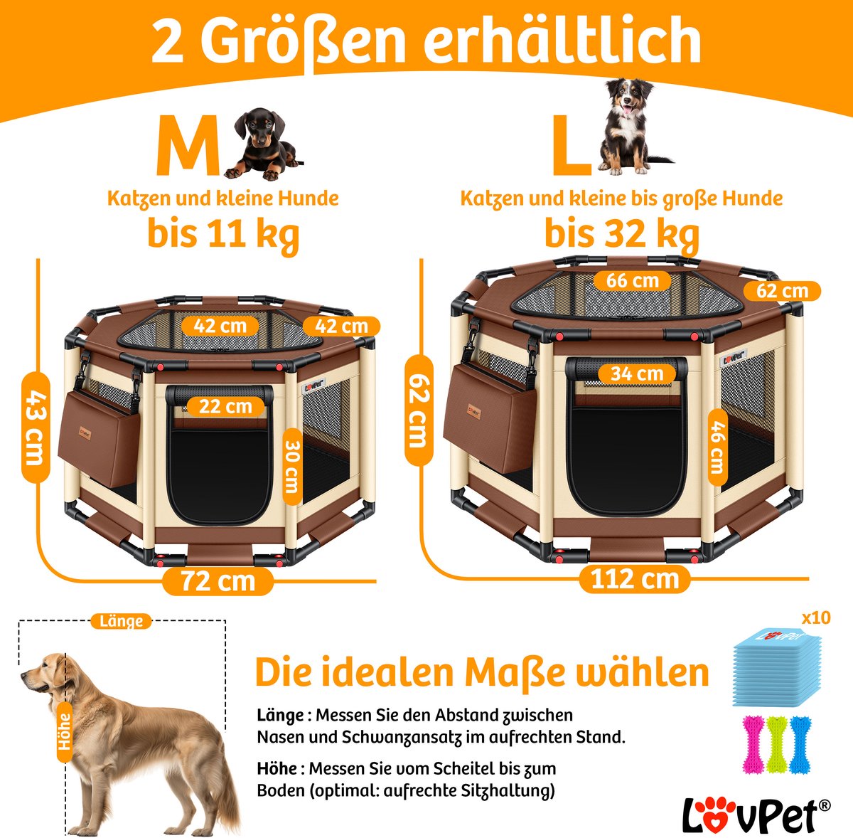LOVPET® Puppyren - Hondenren - 72x72x43cm - Bruin