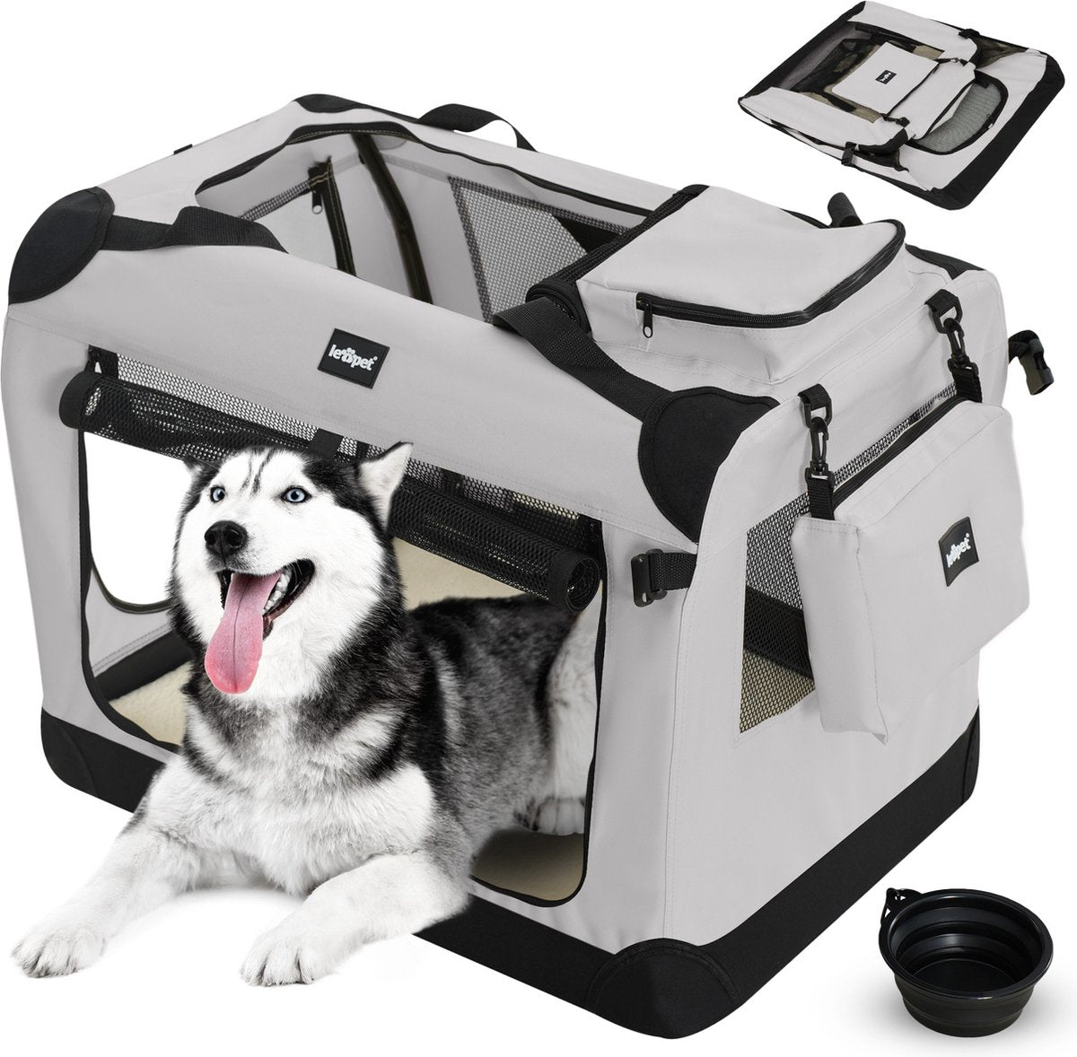 Reisbench hond - Draagtas hond - Transportbox - 91x63x63 cm - Grijs