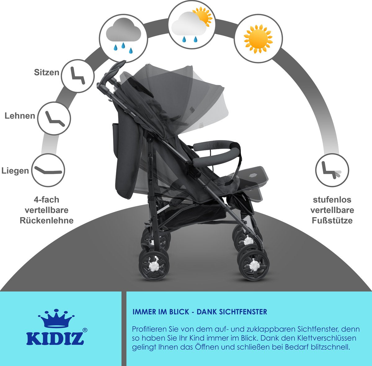 KIDIZ® Kinderwagen - Wandelwagen - Kinderbuggy - Antraciet