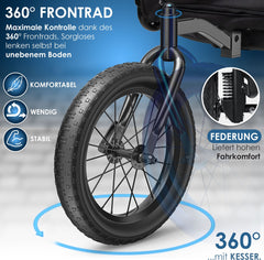 KESSER® Hondenfietskar tot 40 kg 3in1 Hondenbuggy - Fietskar Hond Jogger - Grijs