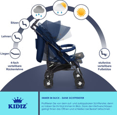 KIDIZ® Kinderwagen - Wandelwagen - Kinderbuggy - Blauw •