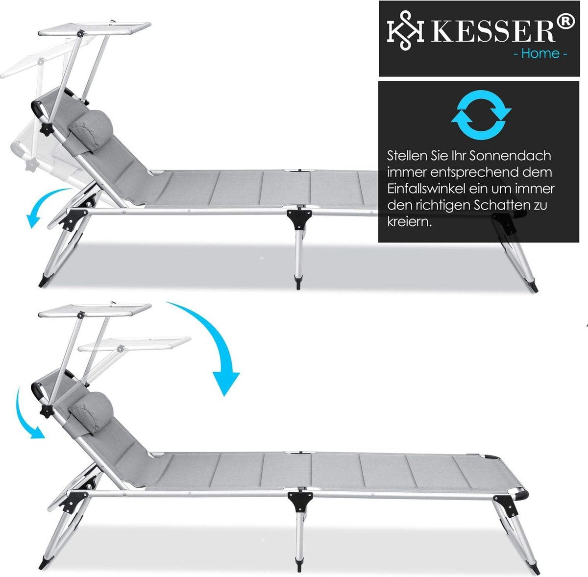 Ligbed - Ligstoel - Zonnebed - Opvouwbaar - Grijs - KESSER®