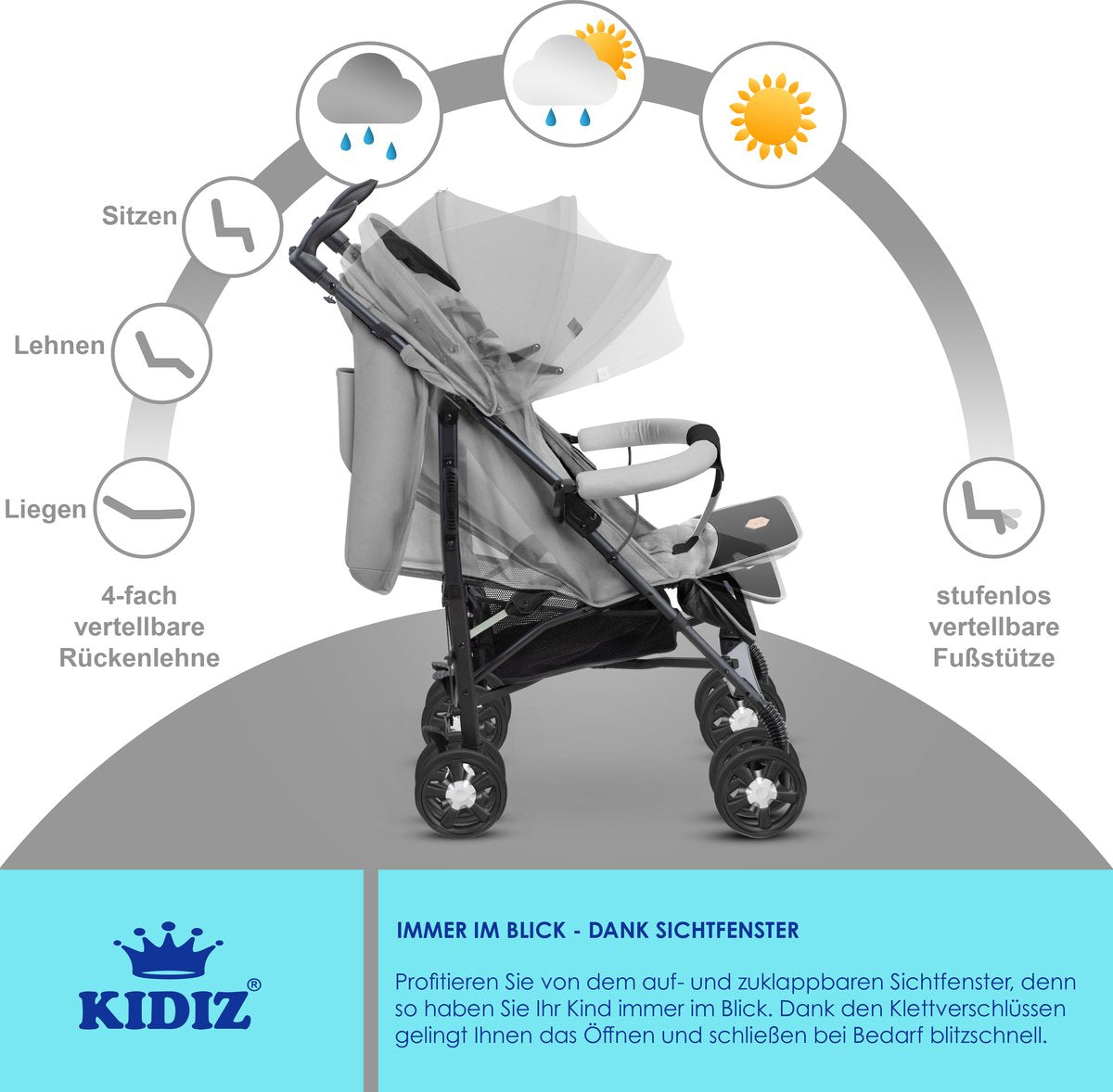 KIDIZ® Kinderwagen - Wandelwagen - Kinderbuggy - Grijs