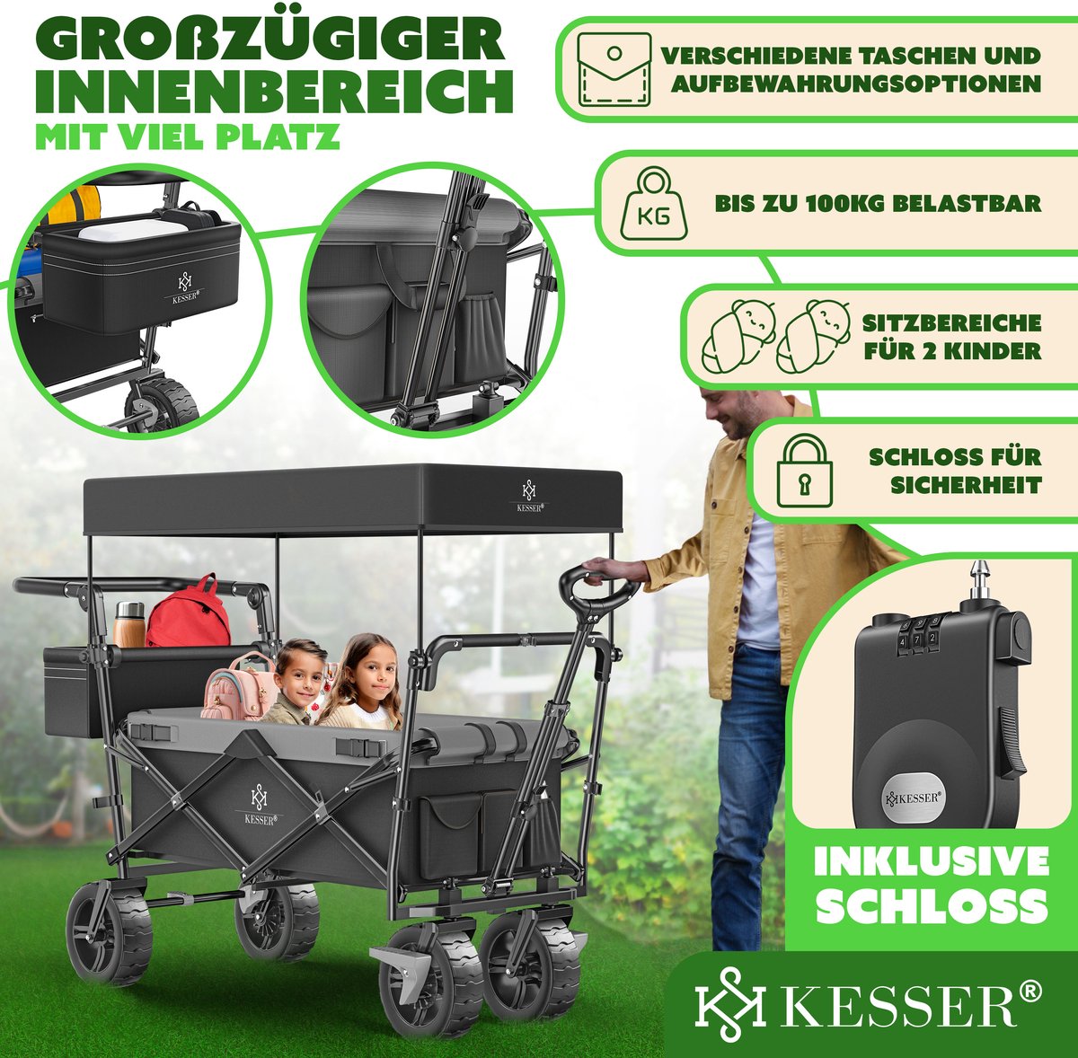 KESSER® Bolderkar - Opvouwbaar - Bolderwagen - Zwart •