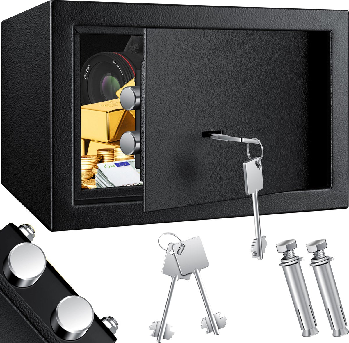 KESSER® Kluis met sleutelslot - 30x20x20cm - Zwart •