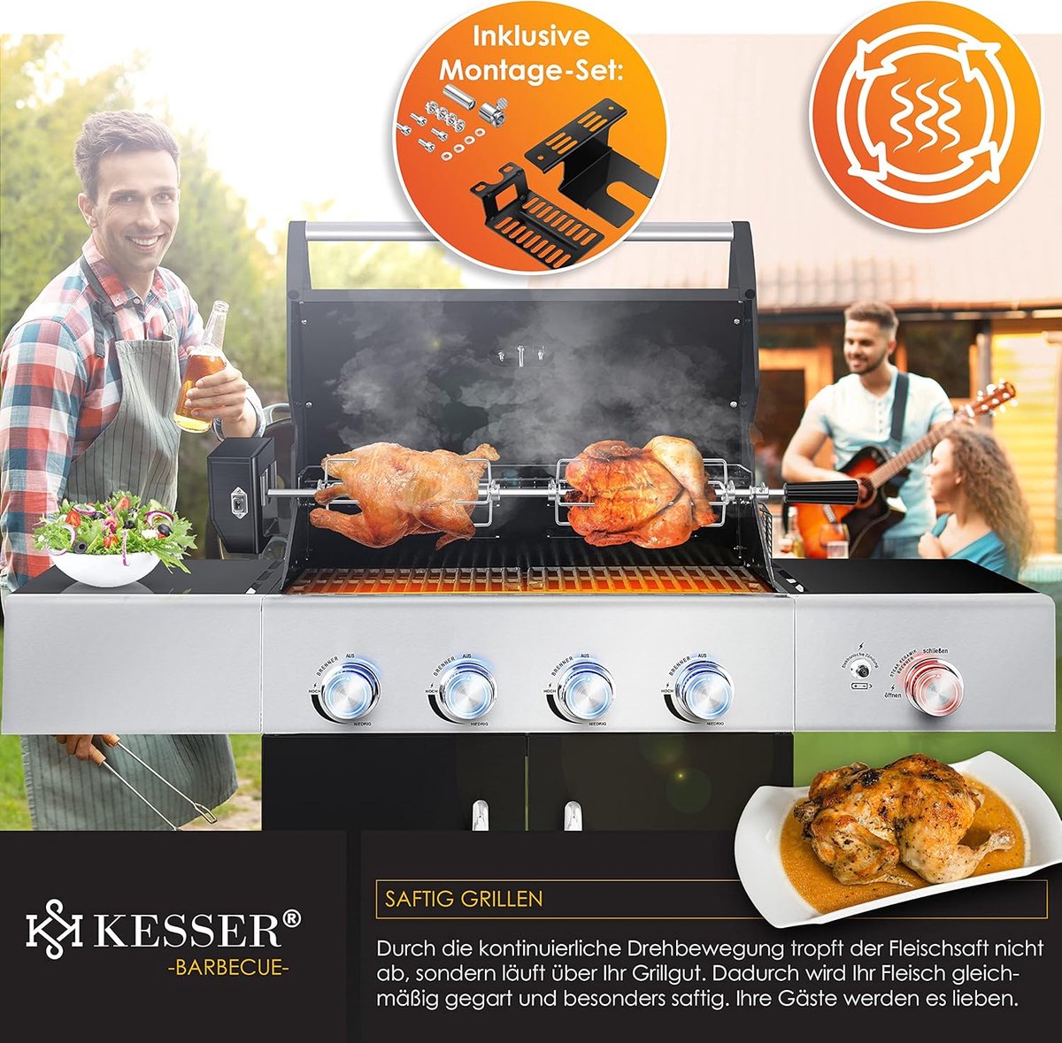 KESSER® RVS Rotisserie - 107cm -  Elektrische draaispit - Zwart