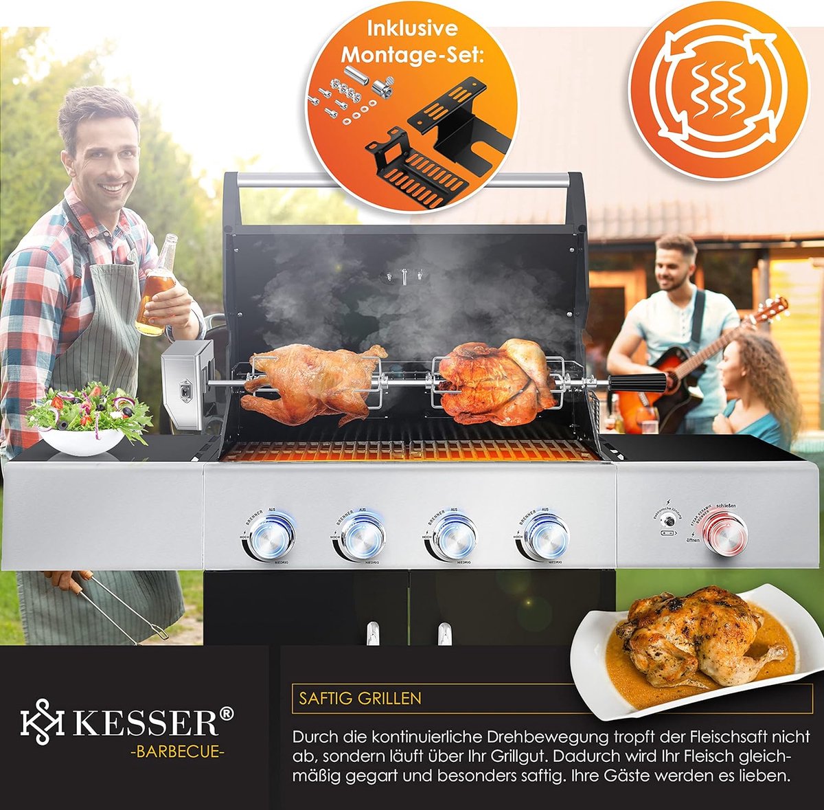 KESSER® RVS Rotisserie - 107cm -  Elektrische draaispit - Zilver