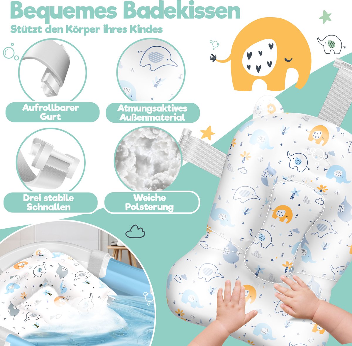 KIDIZ® Babybadje Opvouwbaar met Thermometer - 0-12 Maanden - Blauw