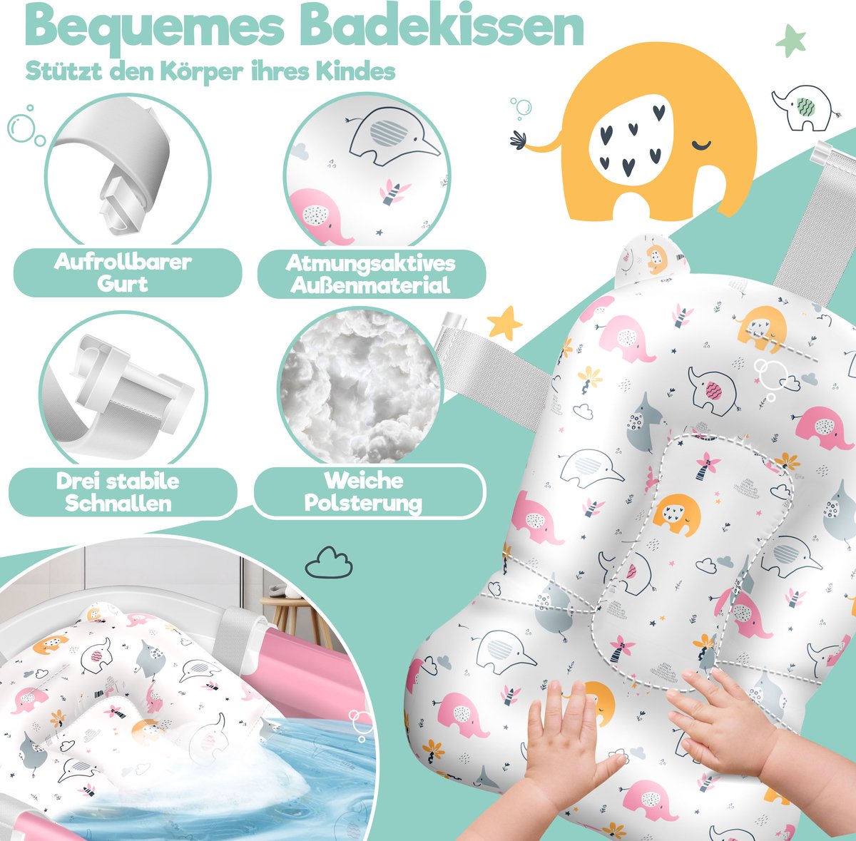 KIDIZ® Babybadje Opvouwbaar met Thermometer - 0-12 Maanden - Roze
