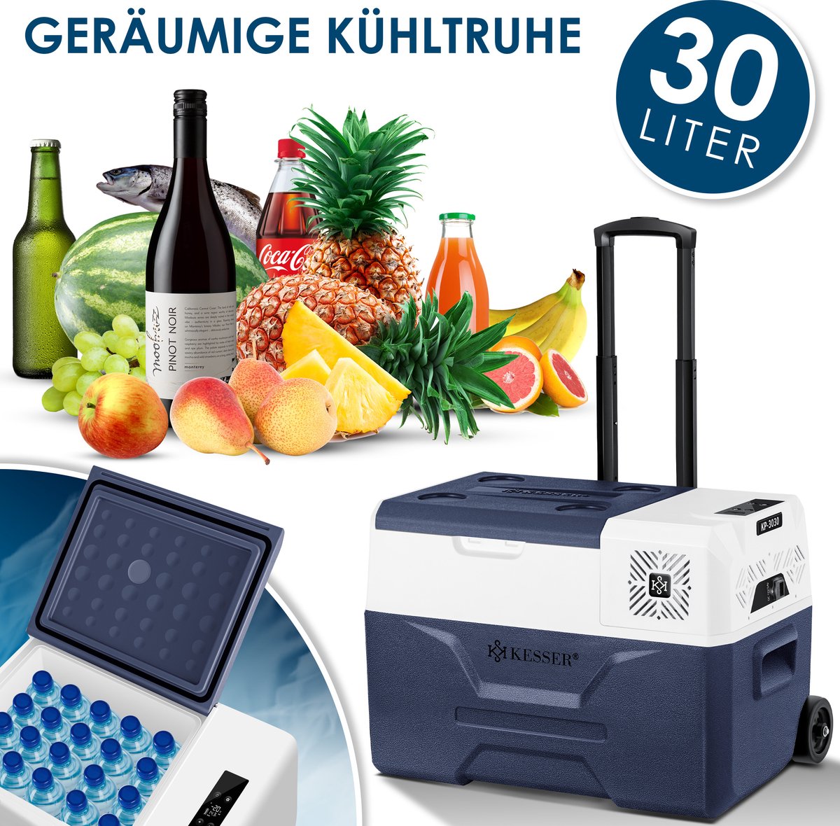 KESSER® Elektrische Koelbox - Compressor - tot -20°C - 30L - Marineblauw
