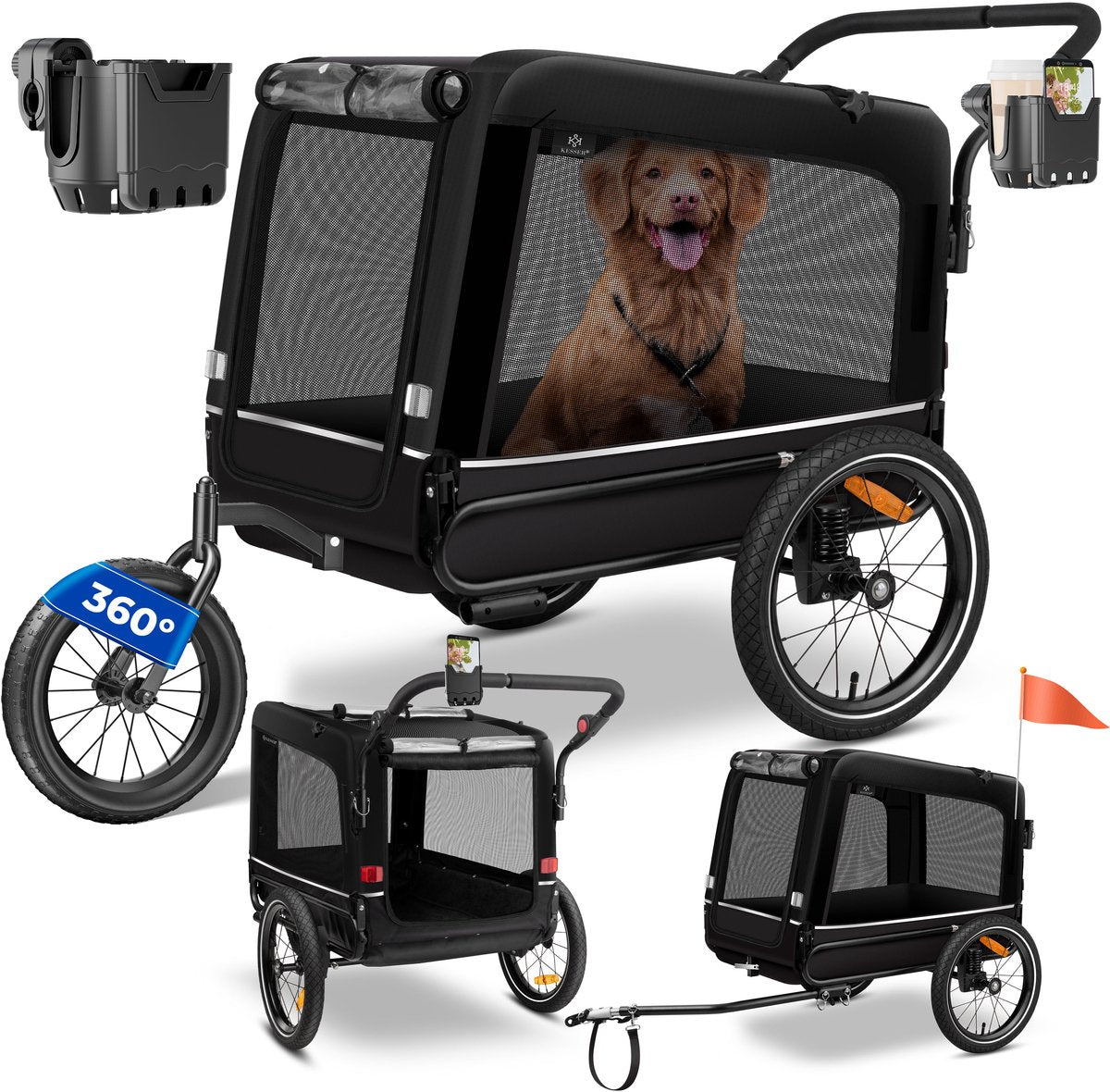KESSER® Hondenfietskar tot 40 kg 3in1 Hondenbuggy - Fietskar Hond Jogger - Zwart