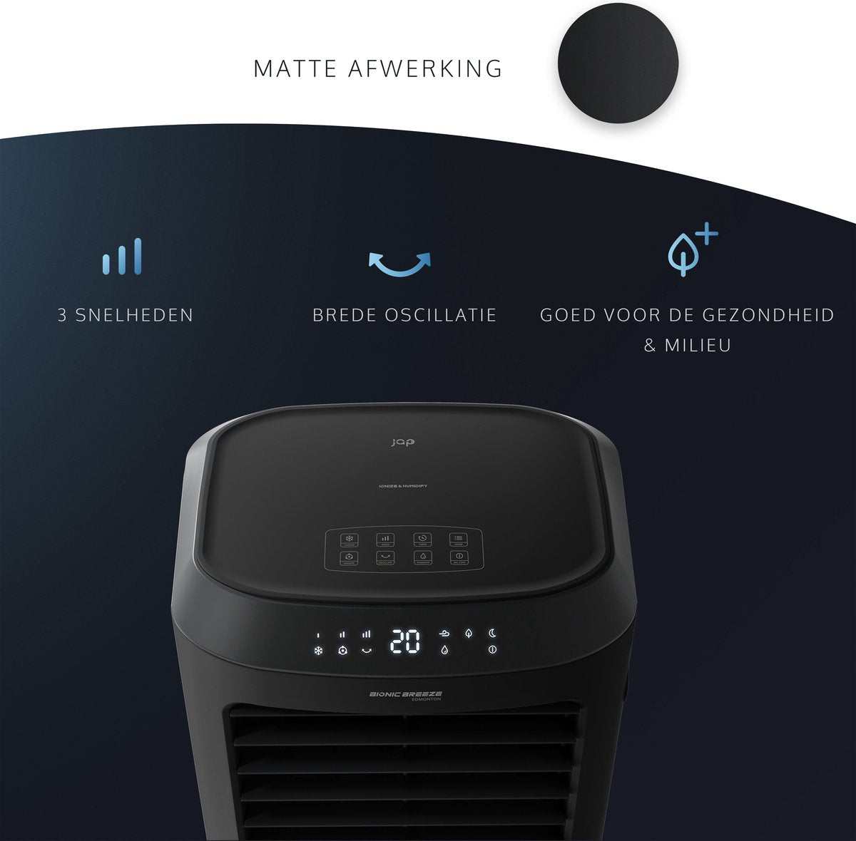 4 in 1 Aircooler - Ventilator - Luchtbevochtiger - Mat zwart