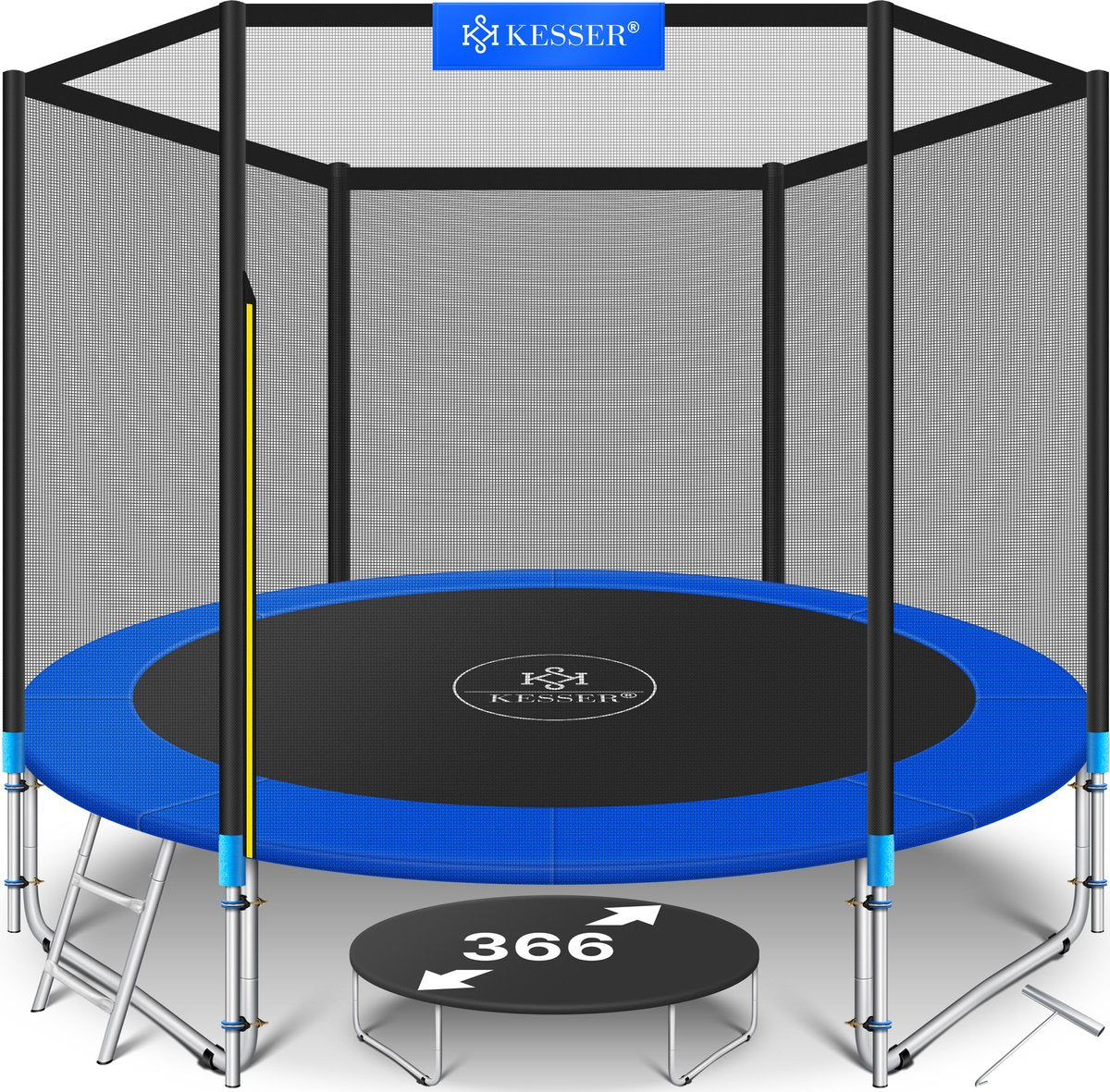KESSER® Trampoline 366 cm - Veiligheidsnet en Ladder - tot 150 kg belasting - Blauw