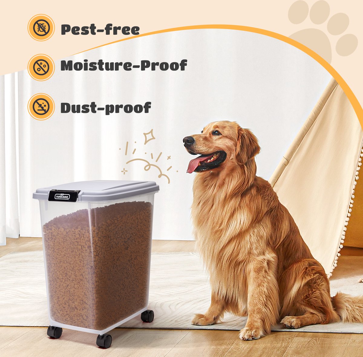 Voerton - Voedselcontainer - Voercontainer - 30L - Transparant - Nobleza