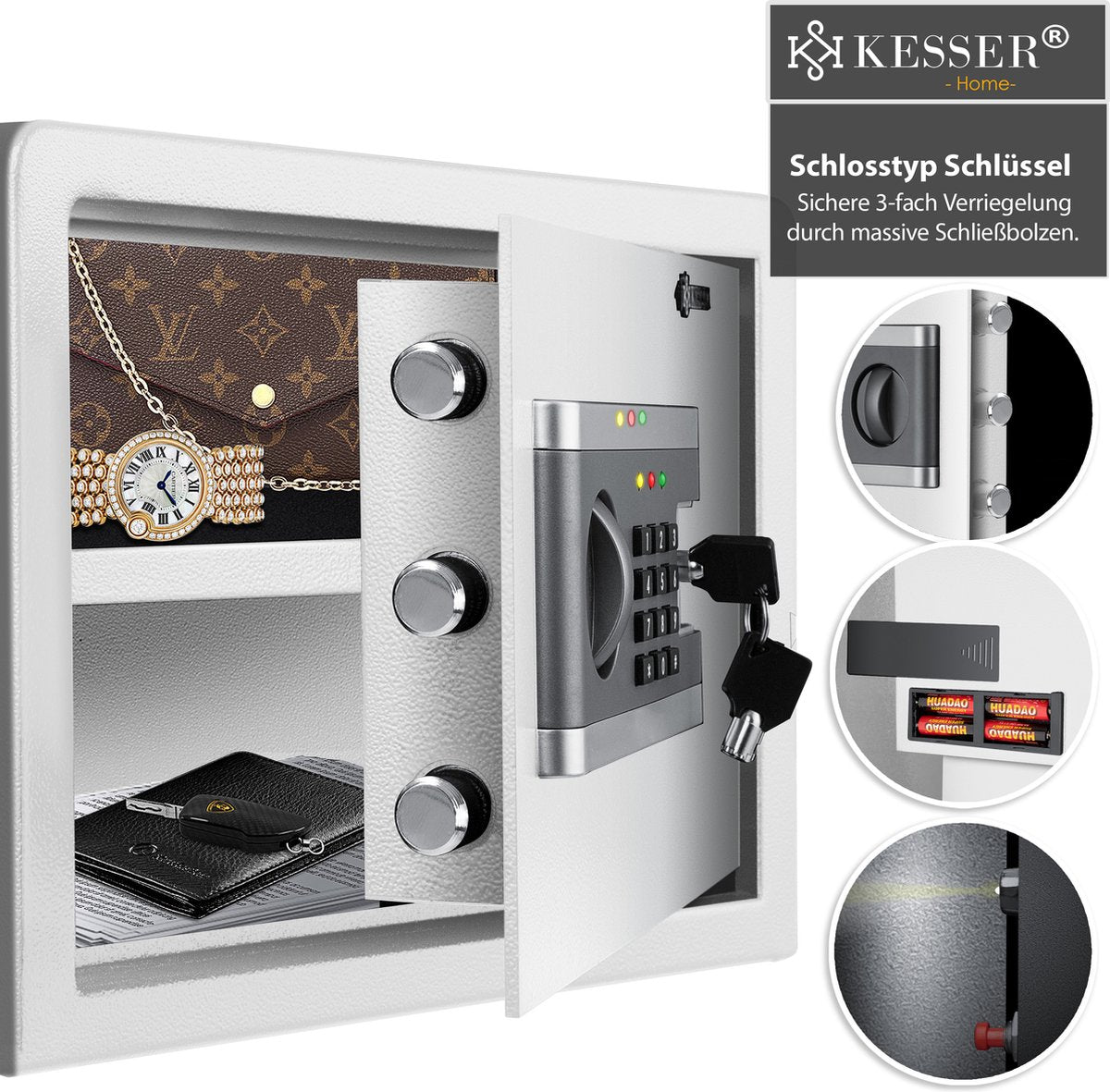 KESSER® Elektronische Kluis met cijferslot - 38x30x30cm - Zilver •