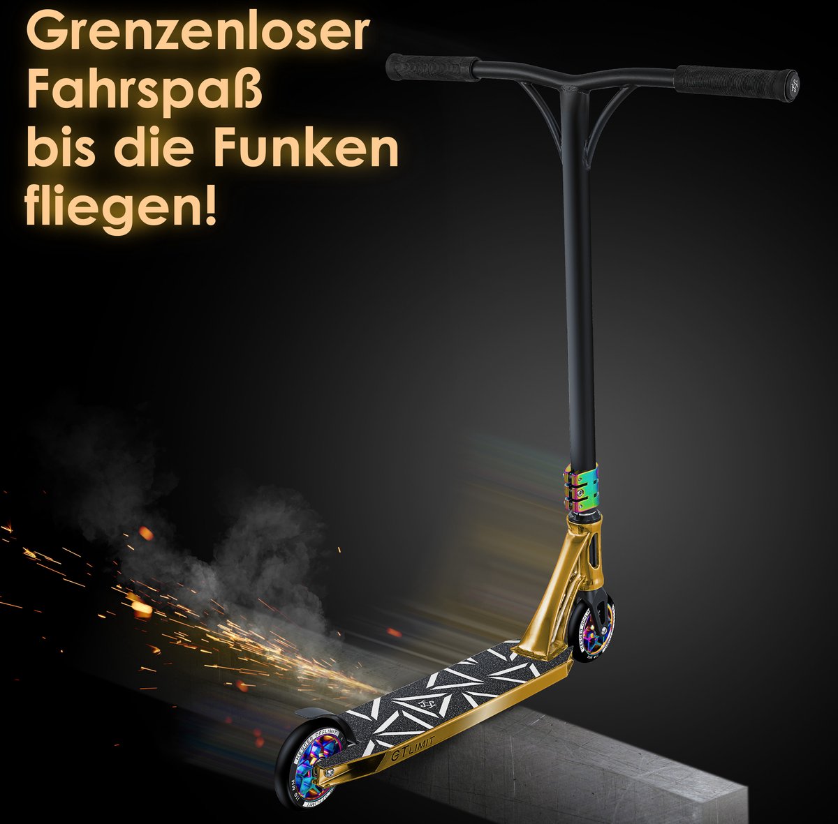 KESSER® Stuntstep GT-Limit 360° voor Volwassenen en Kinderen - Step met Standaard ABEC 9 Kogellagers, 110 mm PU Wielen Stunt Scooter - Goud